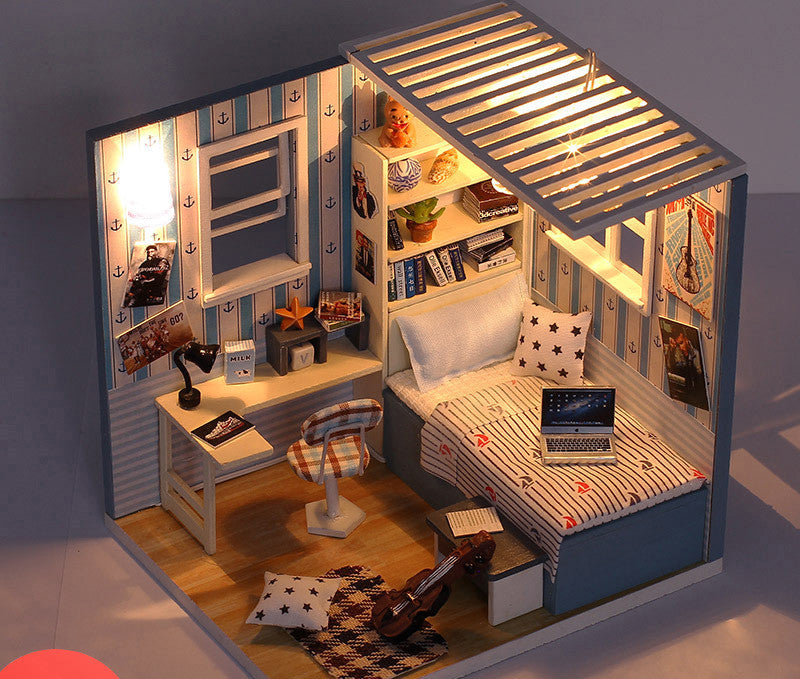 dollhouse miniature rooms with / without music(a wide range of options) (with dust cover) style4 / without music
