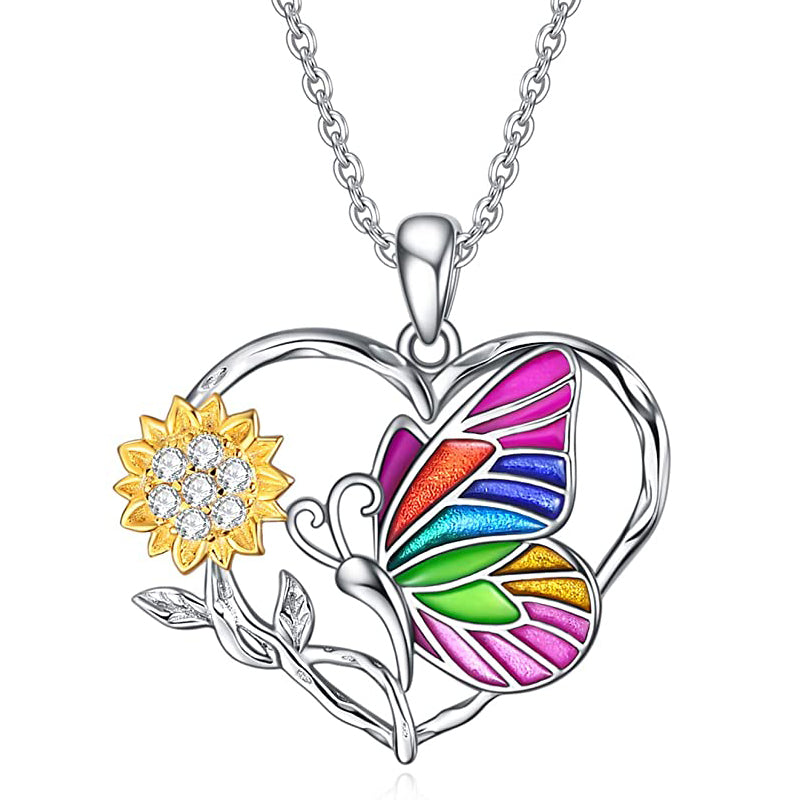 colorful butterfly sunflower heart pendant necklace default title