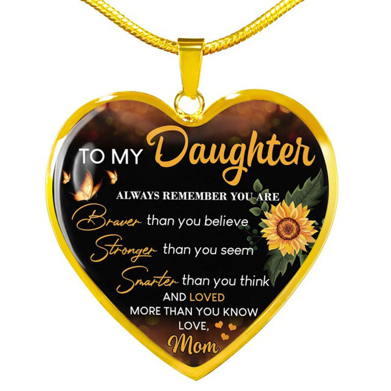 mom "to my daughter" sunflower heart-shaped inspirational epoxy necklace gold