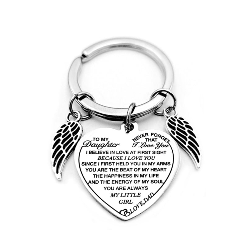 dad/mom "to my daughter" heart-shaped inspirational keychain with angel wings 34
