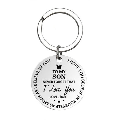 dad/mom "to my son" round stainless steel pendant keychain from dad
