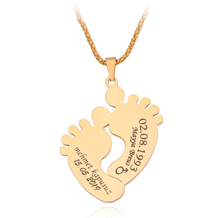personalized footprint-shaped necklace golden lettering