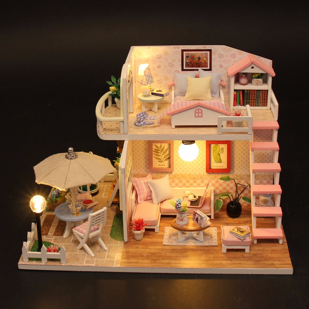 "pink loft" miniature dollhouse with furniture & led light default title