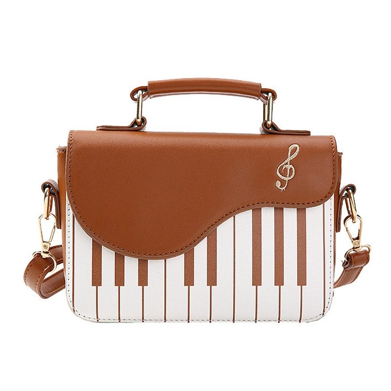 piano keyboard-shaped bag for music lovers brown