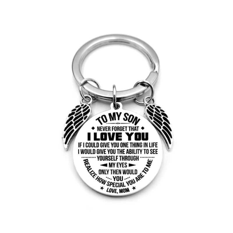 dad / mom "to my son" round inspirational keychain with angel wings 3