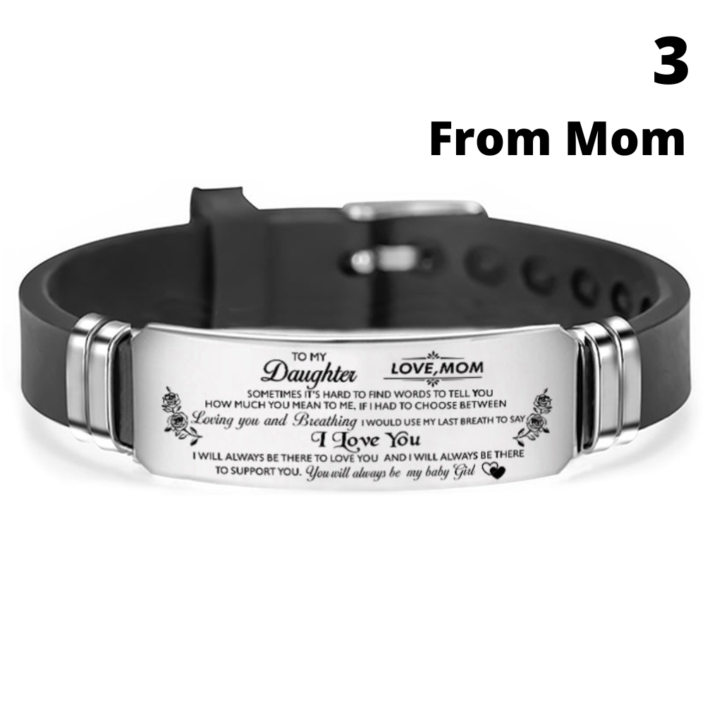 Gift for daughter from mother, mom, bracelet, graduation day, birthday, anniversary, "to daughter" adjustable silicone stainless steel inspirational bracelet to daughter from mom