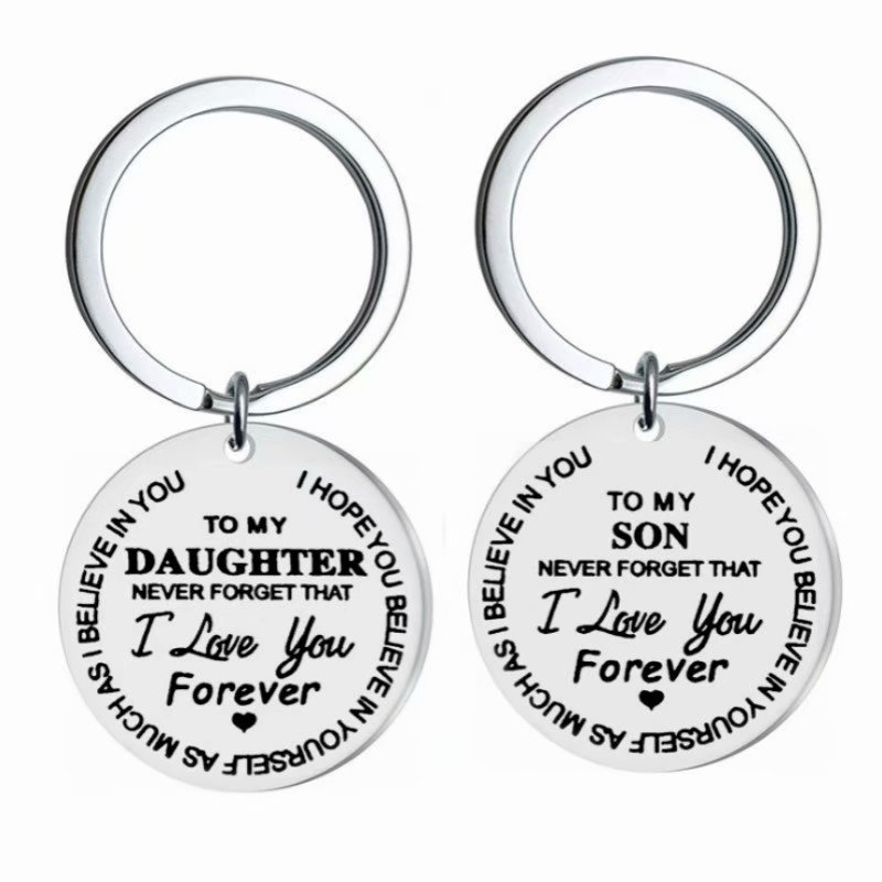dad/mom "to my son" round stainless steel keychain with a alphabetic letter