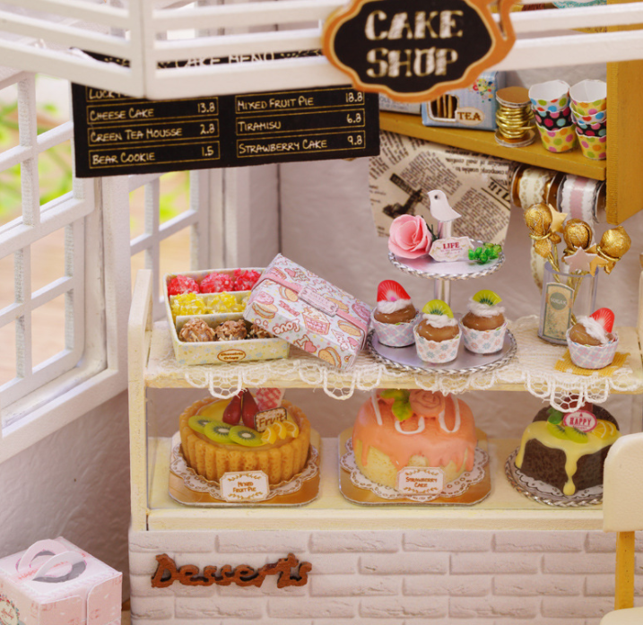 miniature dollhouse cake shop with furniture