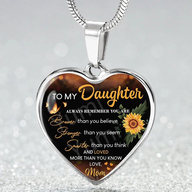 mom "to my daughter" sunflower heart-shaped inspirational epoxy necklace