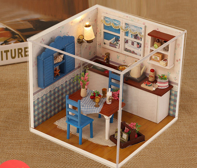 dollhouse miniature rooms with / without music(a wide range of options) (with dust cover) style8 / without music