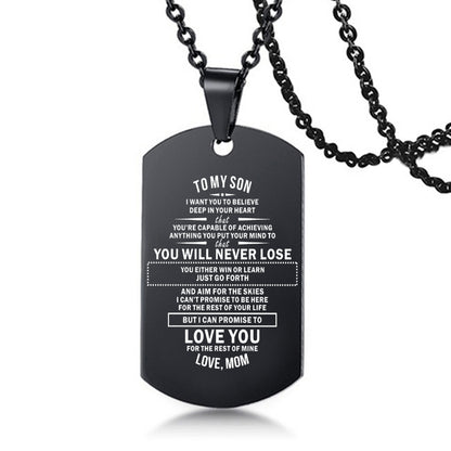 dad/mom "to my son" stainless steel rectangular inspirational necklace 1