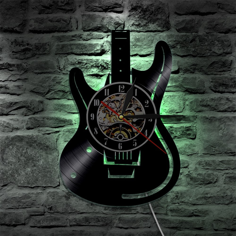 guitar vinyl record vintage wall clock
