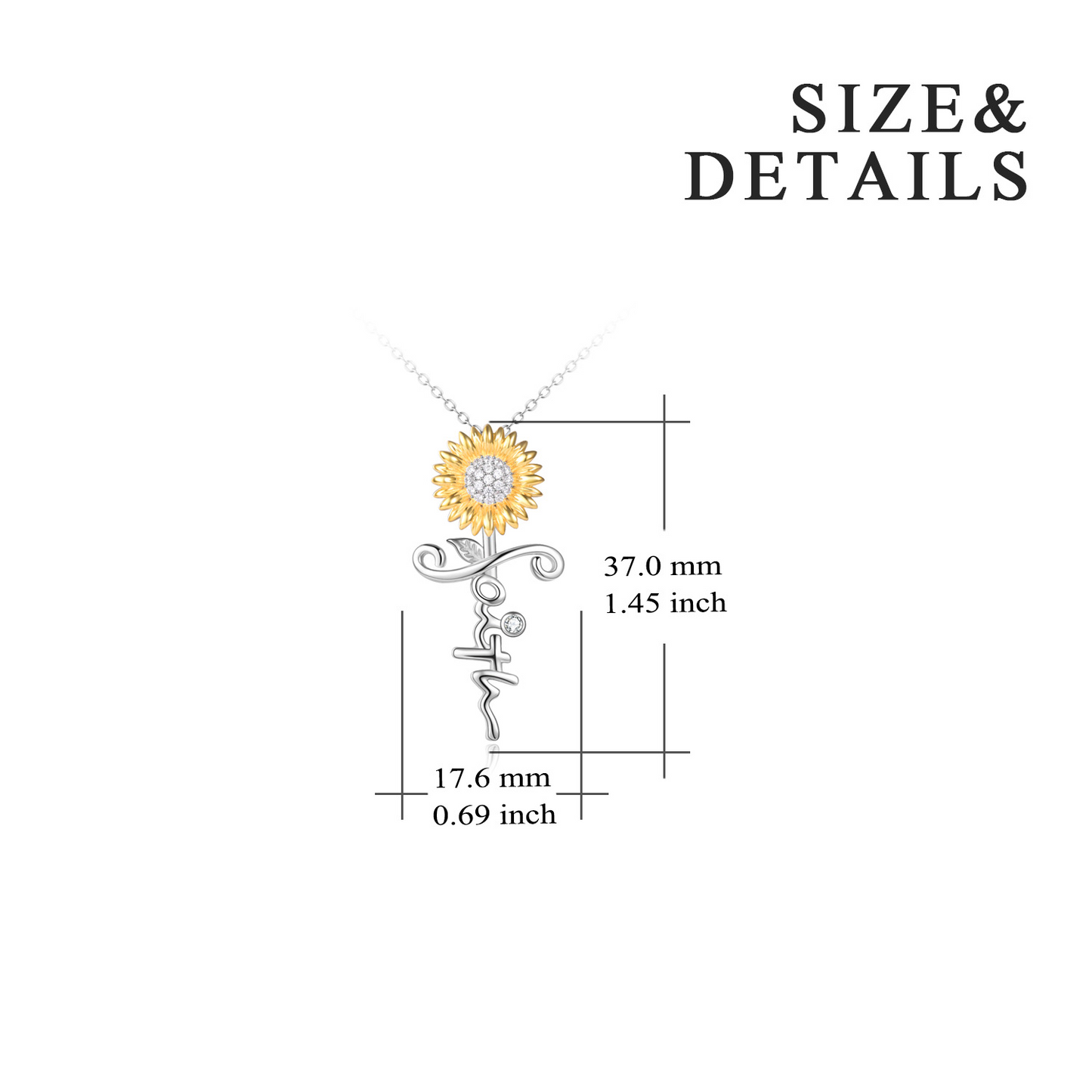 s925 sterling silver sunflower pendant zirconia faith necklace (gift box included)