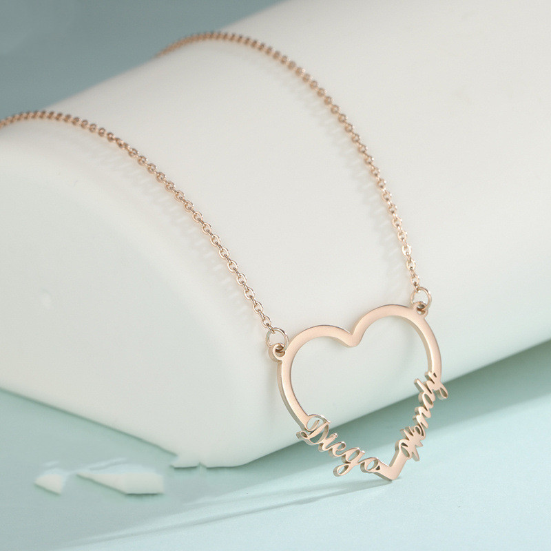 custom two names minimal heart-shaped necklace