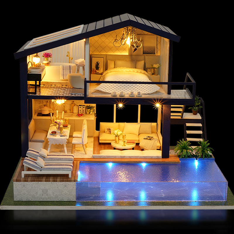 wooden furniture diy miniature dollhouse with deluxe pool