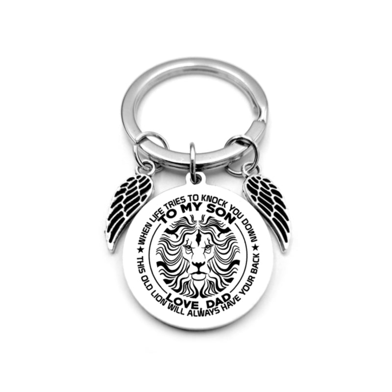 dad / mom "to my son" round inspirational keychain with angel wings 21