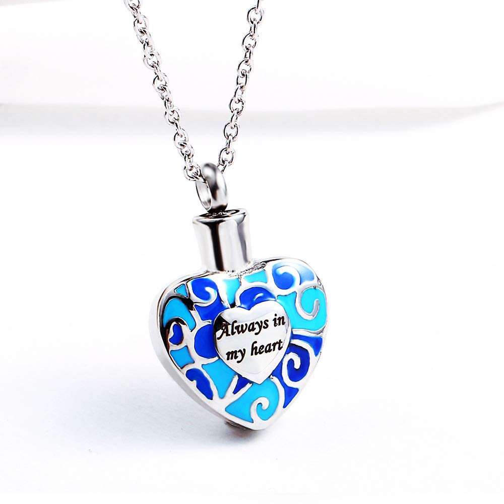 Heart URN Stainless Steel Necklace, Cremation Memorial Keepsake Jewelry for Ashes (Funnel & Pin included)