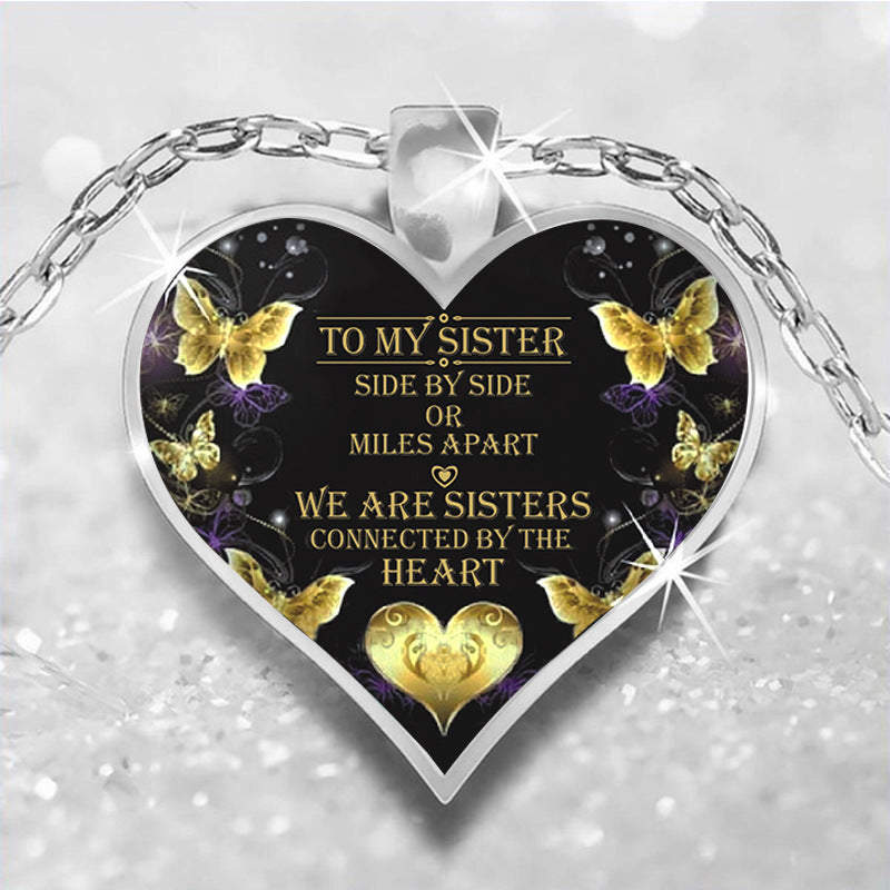gold butterfly "to my sister" heart pendant inspirational necklace silver