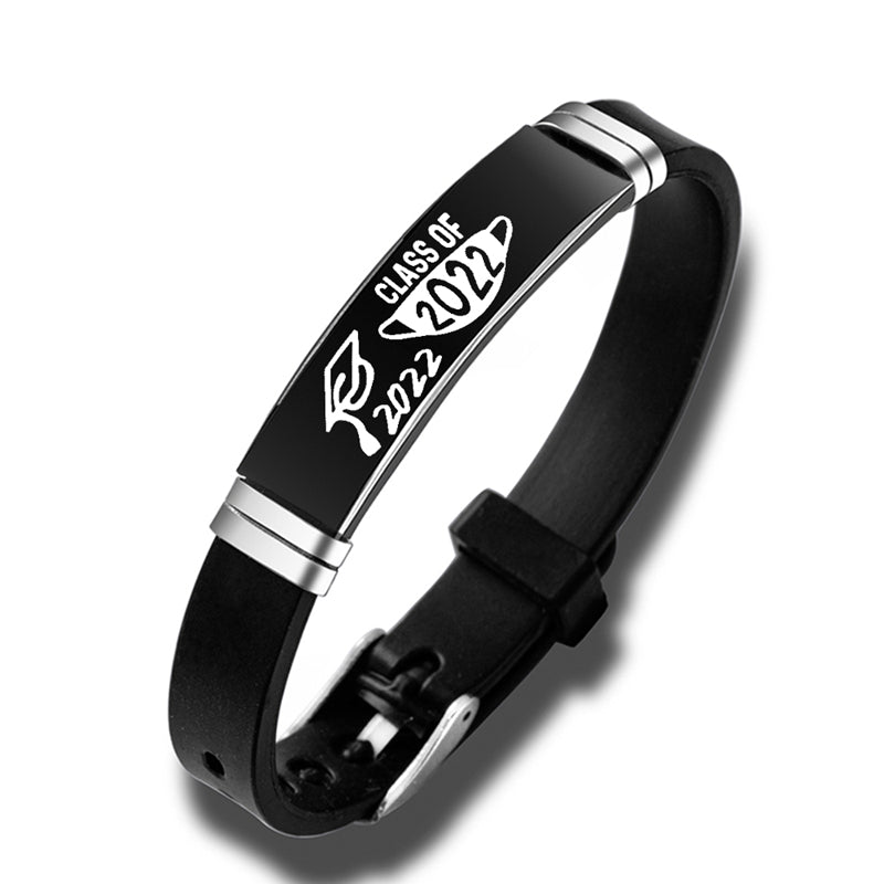 class of 2022 graduation black stainless steel silicone bracelet design11