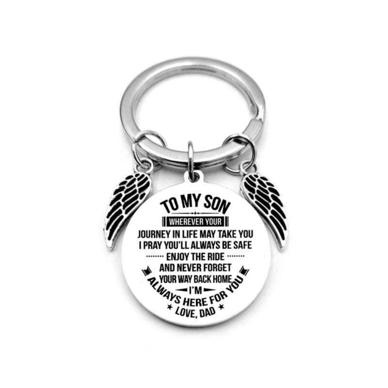 dad / mom "to my son" round inspirational keychain with angel wings 14
