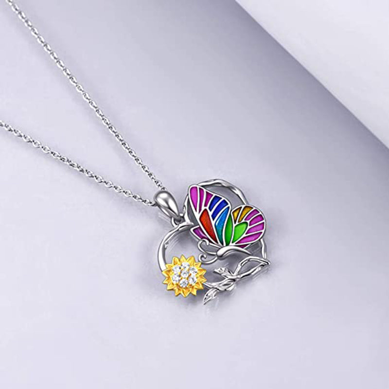 colorful butterfly sunflower heart pendant necklace