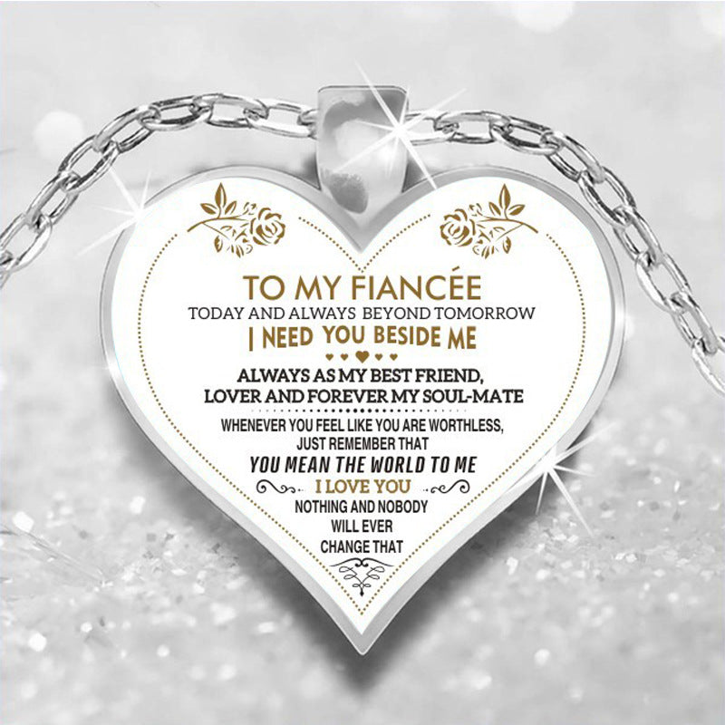 "to my fiancée" peach heart inspirational necklace default title