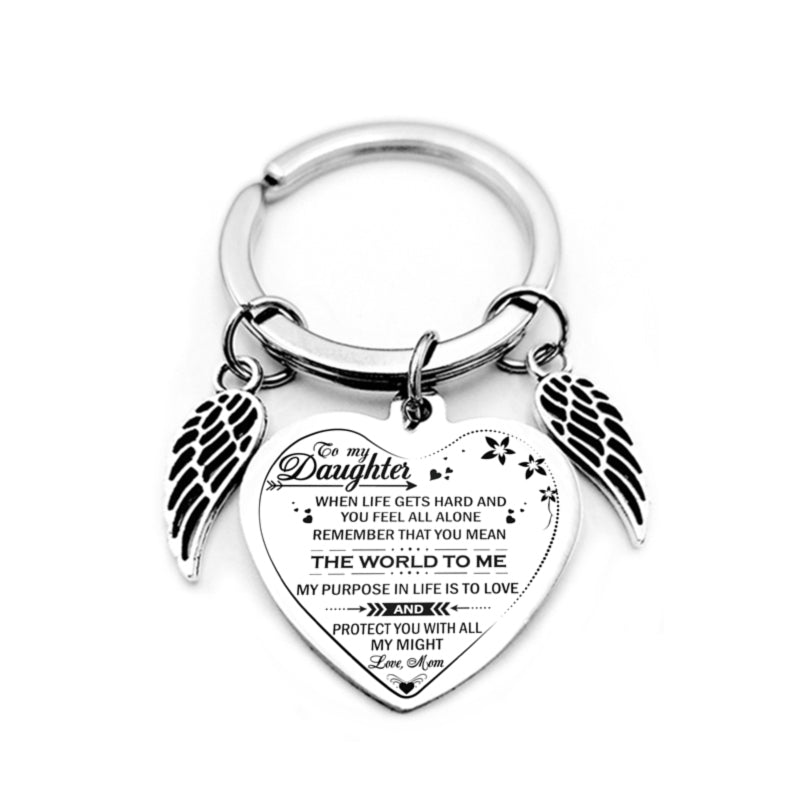 dad/mom "to my daughter" heart-shaped inspirational keychain with angel wings 35