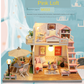 "pink loft" miniature dollhouse with furniture & led light
