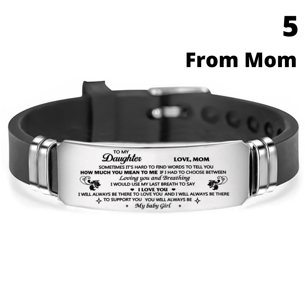 Gift for daughter from mother, mom, bracelet, graduation day, birthday, anniversary, "to daughter" adjustable silicone stainless steel inspirational bracelet to daughter from mom