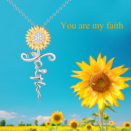s925 sterling silver sunflower pendant zirconia faith necklace (gift box included)