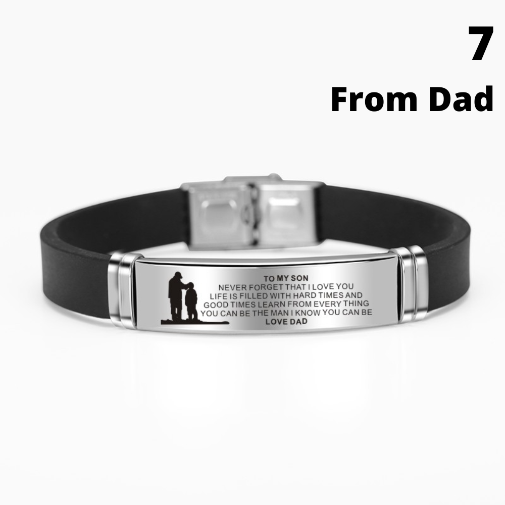 Gift for son from parent, mother, father, mom, dad, "To My Son" Portrait Stainless Steel Silicone Bracelet, birthday, graduation day, anniversary