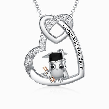 s925 sterling silver owl inside heart with "congrats! you did it!" necklace for graduation gifts (gift box included) default title