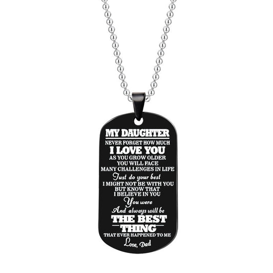 dad/mom to daughter stainless steel rectangular necklace black from dad