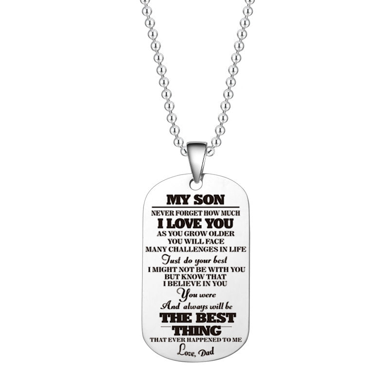 dad/mom to "my son" stainless steel rectangular necklace silver from dad