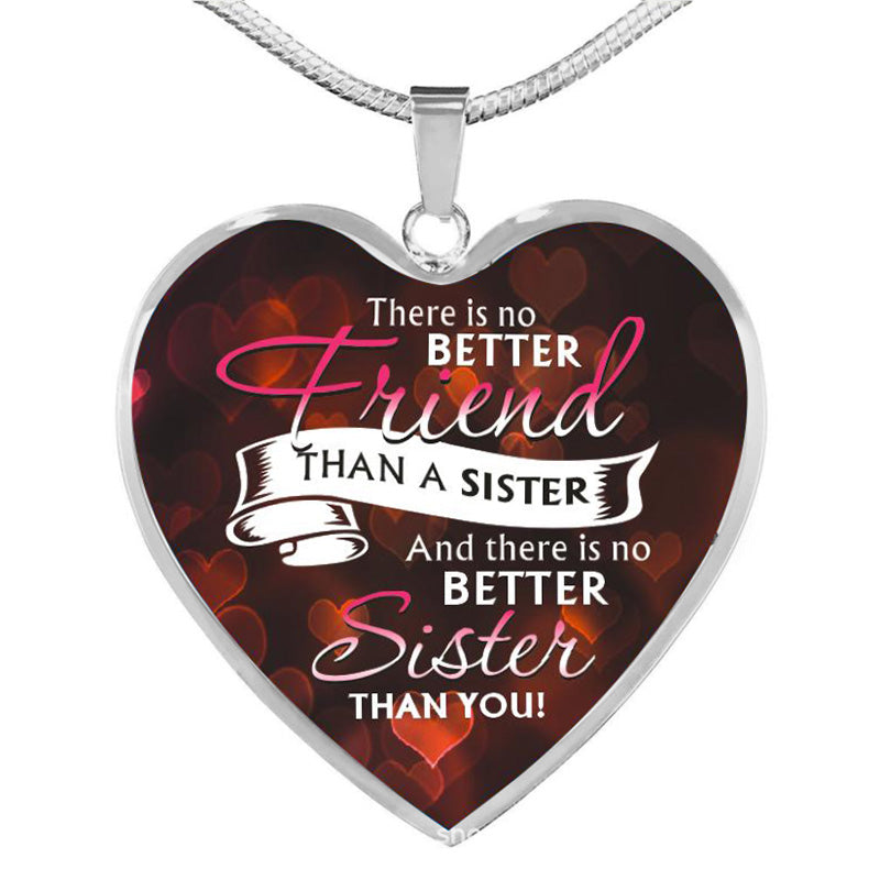 to sister heart epoxy pendant inspirational necklace black & silver