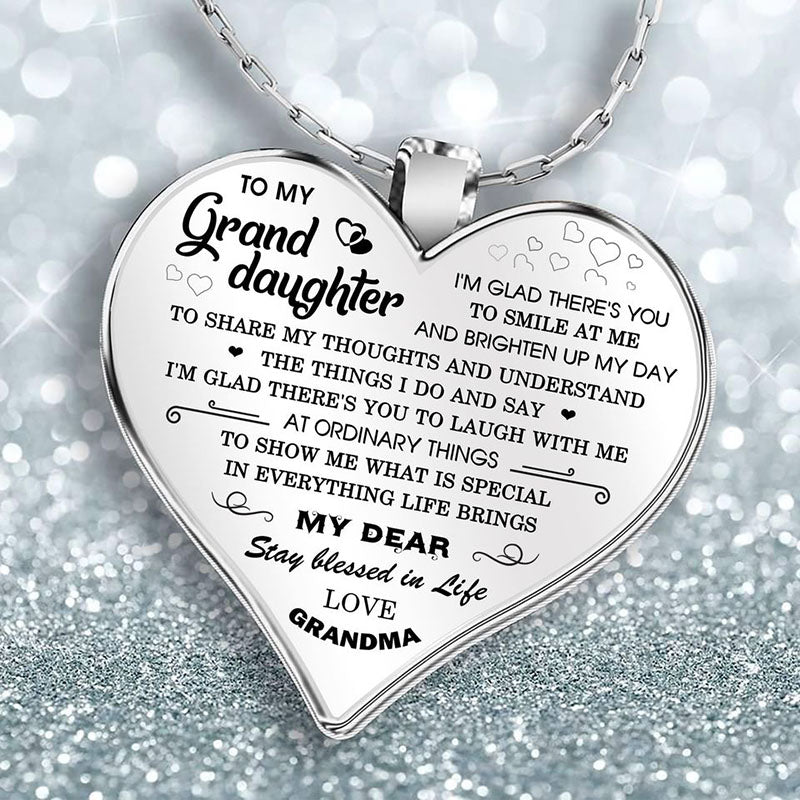 grandma "to my granddaughter" flower butterfly décor heart-shaped pendant necklace 7