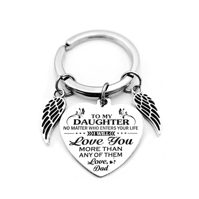dad/mom "to my daughter" heart-shaped inspirational keychain with angel wings 18
