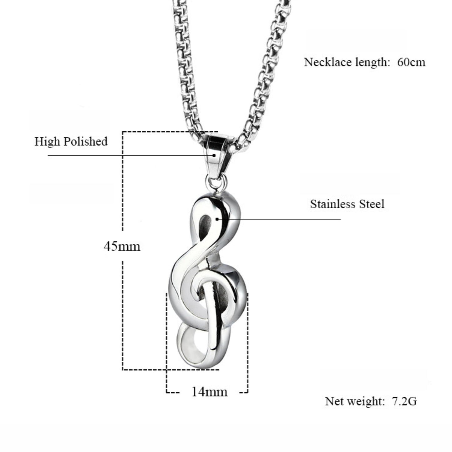 Music Note Stainless Steel Necklace for Men/Women/Music Lovers