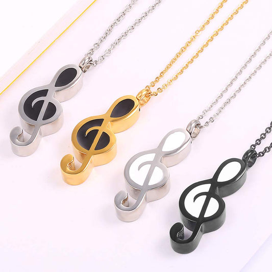 Music Note URN Necklace, Stainless Steel Cremation Memorial Keepsake Pendant Jewelry for Ashes (Funnel & Pin included) (Gold + Black, 1)