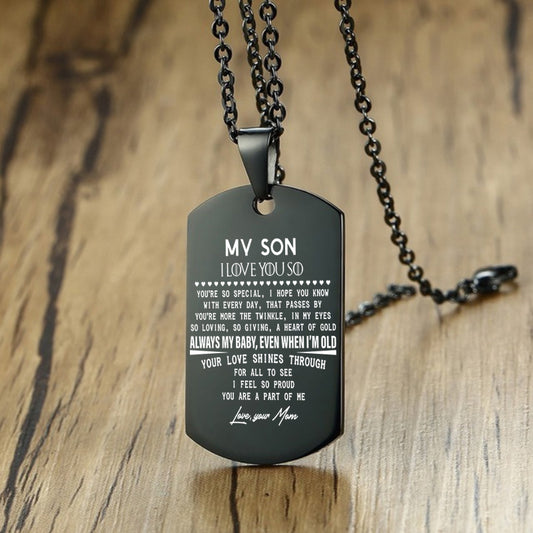 dad/mom "to my son" stainless steel rectangular inspirational necklace