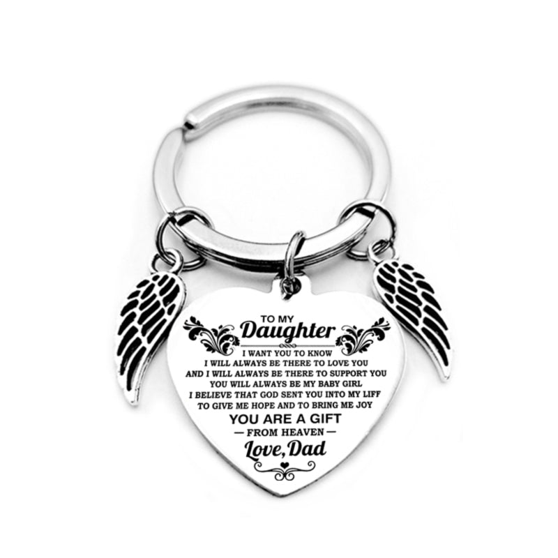 dad/mom "to my daughter" heart-shaped inspirational keychain with angel wings 16