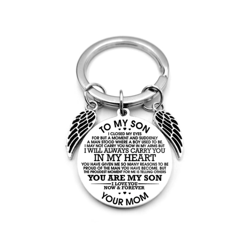 dad / mom "to my son" round inspirational keychain with angel wings 2