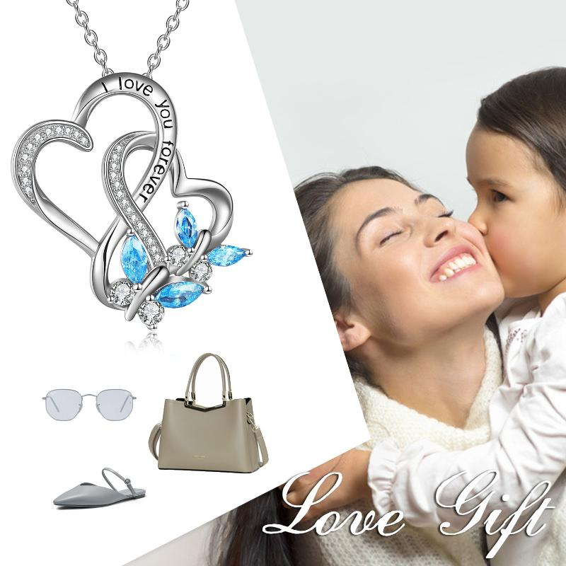 s925 sterling silver butterflies & hearts necklace (gift box included)