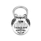 dad / mom "to my son" round inspirational keychain with angel wings 35