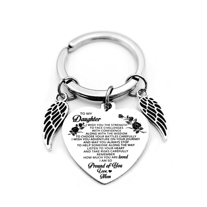 dad/mom "to my daughter" heart-shaped inspirational keychain with angel wings 33