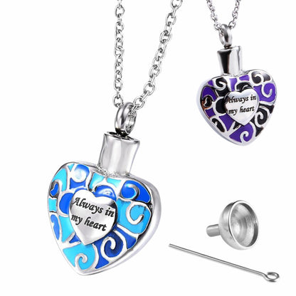 Heart URN Stainless Steel Necklace, Cremation Memorial Keepsake Jewelry for Ashes (Funnel & Pin included)