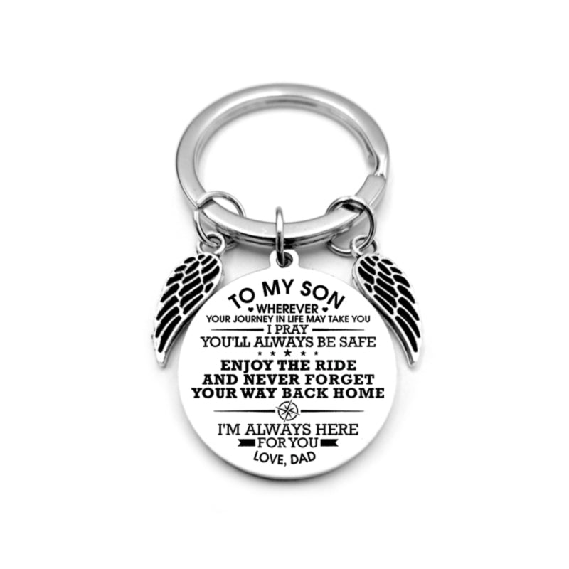 dad / mom "to my son" round inspirational keychain with angel wings 15