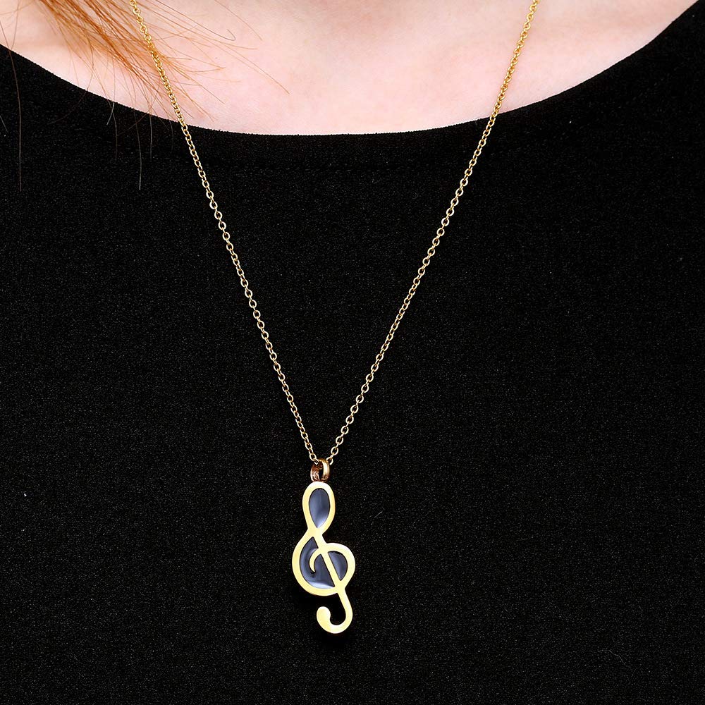 Music Note URN Necklace, Stainless Steel Cremation Memorial Keepsake Pendant Jewelry for Ashes (Funnel & Pin included) (Gold + Black, 1)
