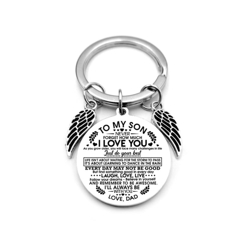 dad / mom "to my son" round inspirational keychain with angel wings 12