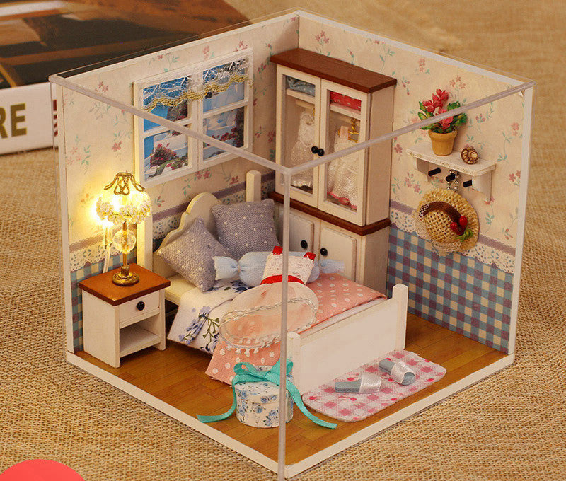 dollhouse miniature rooms with / without music(a wide range of options) (with dust cover) style6 / without music